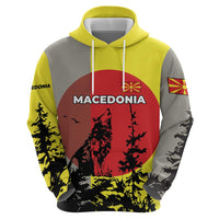 Macedonia Zip Hoodie with Howling Wolf and Sunset Forest Design - Wonder Print Shop