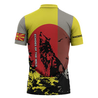 Macedonia Zipper Polo Shirt with Howling Wolf and Sunset Forest Design - Wonder Print Shop