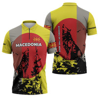 Macedonia Zipper Polo Shirt with Howling Wolf and Sunset Forest Design - Wonder Print Shop