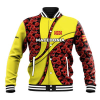 Macedonia Baseball Jacket with Red Poppy Flower and Curved Panel Design - Wonder Print Shop