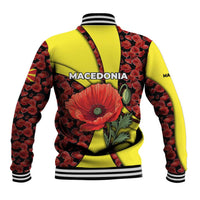 Macedonia Baseball Jacket with Red Poppy Flower and Curved Panel Design - Wonder Print Shop