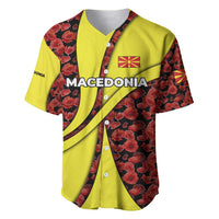 Macedonia Baseball Jersey with Red Poppy Flower and Curved Panel Design - Wonder Print Shop