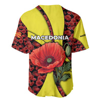 Macedonia Baseball Jersey with Red Poppy Flower and Curved Panel Design - Wonder Print Shop