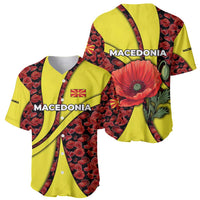 Macedonia Baseball Jersey with Red Poppy Flower and Curved Panel Design - Wonder Print Shop