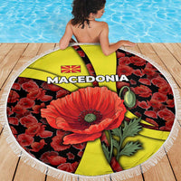 Macedonia Beach Blanket with Red Poppy Flower and Curved Panel Design - Wonder Print Shop