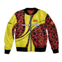 Macedonia Bomber Jacket with Red Poppy Flower and Curved Panel Design - Wonder Print Shop