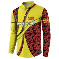 Macedonia Button Sweatshirt with Red Poppy Flower and Curved Panel Design - Wonder Print Shop