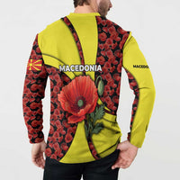 Macedonia Button Sweatshirt with Red Poppy Flower and Curved Panel Design - Wonder Print Shop