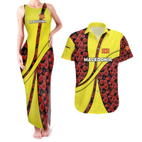 Macedonia Couples Matching Tank Maxi Dress and Hawaiian Shirt with Red Poppy Flower and Curved Panel Design - Wonder Print Shop