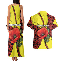 Macedonia Couples Matching Tank Maxi Dress and Hawaiian Shirt with Red Poppy Flower and Curved Panel Design - Wonder Print Shop