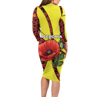 Macedonia Family Matching Long Sleeve Bodycon Dress and Hawaiian Shirt with Red Poppy Flower and Curved Panel Design - Wonder Print Shop