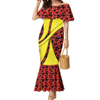 Macedonia Family Matching Mermaid Dress and Hawaiian Shirt with Red Poppy Flower and Curved Panel Design - Wonder Print Shop