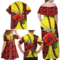 Macedonia Family Matching Off Shoulder Maxi Dress and Hawaiian Shirt with Red Poppy Flower and Curved Panel Design - Wonder Print Shop