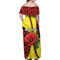 Macedonia Family Matching Off Shoulder Maxi Dress and Hawaiian Shirt with Red Poppy Flower and Curved Panel Design - Wonder Print Shop