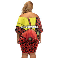 Macedonia Family Matching Off Shoulder Short Dress and Hawaiian Shirt with Red Poppy Flower and Curved Panel Design - Wonder Print Shop