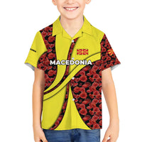 Macedonia Family Matching Off Shoulder Short Dress and Hawaiian Shirt with Red Poppy Flower and Curved Panel Design - Wonder Print Shop