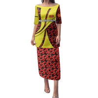 Macedonia Family Matching Puletasi and Hawaiian Shirt with Red Poppy Flower and Curved Panel Design - Wonder Print Shop