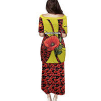 Macedonia Family Matching Puletasi and Hawaiian Shirt with Red Poppy Flower and Curved Panel Design - Wonder Print Shop