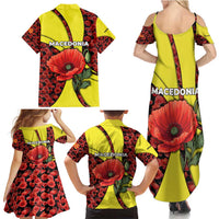 Macedonia Family Matching Summer Maxi Dress and Hawaiian Shirt with Red Poppy Flower and Curved Panel Design - Wonder Print Shop