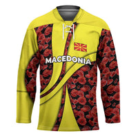 Macedonia Hockey Jersey with Red Poppy Flower and Curved Panel Design - Wonder Print Shop