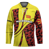 Macedonia Hockey Jersey with Red Poppy Flower and Curved Panel Design - Wonder Print Shop