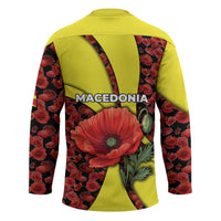 Macedonia Hockey Jersey with Red Poppy Flower and Curved Panel Design - Wonder Print Shop