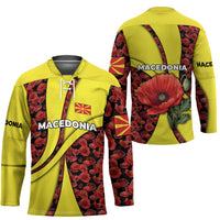 Macedonia Hockey Jersey with Red Poppy Flower and Curved Panel Design - Wonder Print Shop