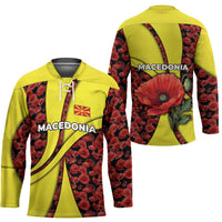 Macedonia Hockey Jersey with Red Poppy Flower and Curved Panel Design - Wonder Print Shop