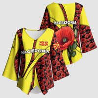Macedonia Kimono Sleeve Blouse with Red Poppy Flower and Curved Panel Design - Wonder Print Shop