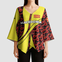 Macedonia Kimono Sleeve Blouse with Red Poppy Flower and Curved Panel Design - Wonder Print Shop