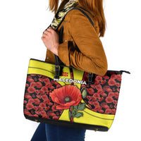 Macedonia Leather Tote Bag with Red Poppy Flower and Curved Panel Design - Wonder Print Shop