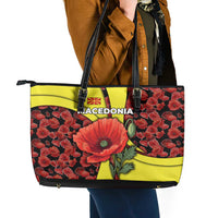 Macedonia Leather Tote Bag with Red Poppy Flower and Curved Panel Design - Wonder Print Shop