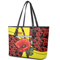 Macedonia Leather Tote Bag with Red Poppy Flower and Curved Panel Design - Wonder Print Shop
