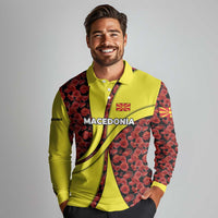 Macedonia Long Sleeve Polo Shirt with Red Poppy Flower and Curved Panel Design - Wonder Print Shop