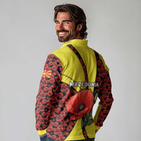 Macedonia Long Sleeve Polo Shirt with Red Poppy Flower and Curved Panel Design - Wonder Print Shop