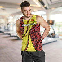 Macedonia Men Tank Top with Red Poppy Flower and Curved Panel Design - Wonder Print Shop