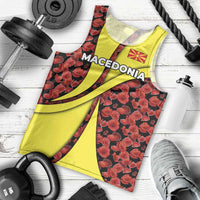 Macedonia Men Tank Top with Red Poppy Flower and Curved Panel Design - Wonder Print Shop