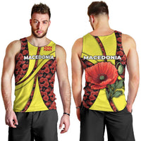 Macedonia Men Tank Top with Red Poppy Flower and Curved Panel Design - Wonder Print Shop