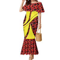 Macedonia Mermaid Dress with Red Poppy Flower and Curved Panel Design - Wonder Print Shop