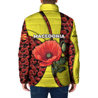 Macedonia Padded Jacket with Red Poppy Flower and Curved Panel Design - Wonder Print Shop