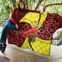 Macedonia Quilt with Red Poppy Flower and Curved Panel Design - Wonder Print Shop