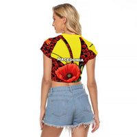 Macedonia Raglan Cropped T Shirt with Red Poppy Flower and Curved Panel Design - Wonder Print Shop