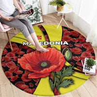 Macedonia Round Carpet with Red Poppy Flower and Curved Panel Design - Wonder Print Shop
