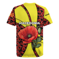 Macedonia Rugby Jersey with Red Poppy Flower and Curved Panel Design - Wonder Print Shop