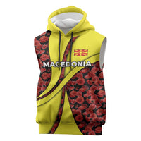 Macedonia Sleeveless Hoodie with Red Poppy Flower and Curved Panel Design - Wonder Print Shop