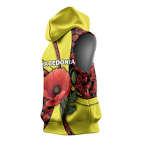 Macedonia Sleeveless Hoodie with Red Poppy Flower and Curved Panel Design - Wonder Print Shop