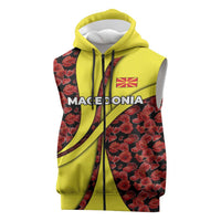 Macedonia Sleeveless Zip Hoodie with Red Poppy Flower and Curved Panel Design - Wonder Print Shop