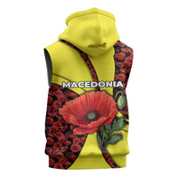 Macedonia Sleeveless Zip Hoodie with Red Poppy Flower and Curved Panel Design - Wonder Print Shop