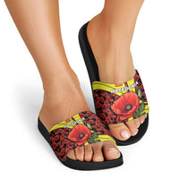 Macedonia Slide Sandals with Red Poppy Flower and Curved Panel Design - Wonder Print Shop