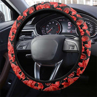 Macedonia Steering Wheel Cover with Red Poppy Flower and Curved Panel Design - Wonder Print Shop